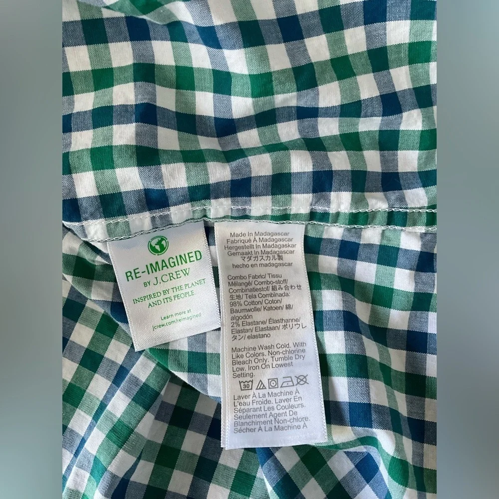 J. Crew Green Casual Button Down Shirt with Gingham Pattern